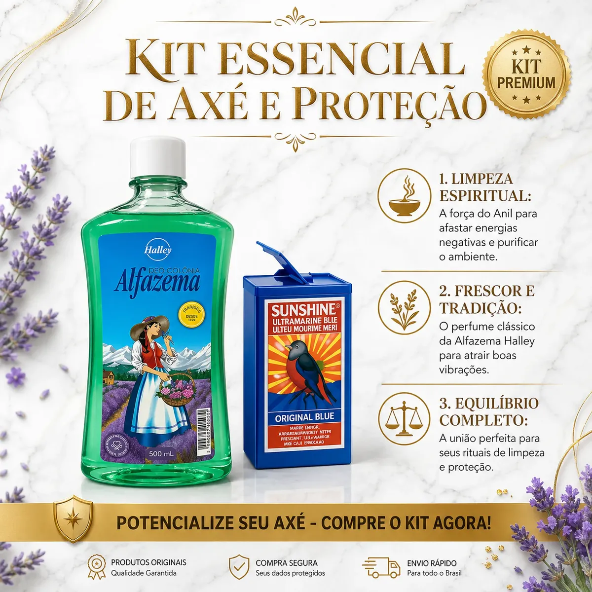 Kit Alfazema Halley E Anil Oage Sunshine Limpeza Energética